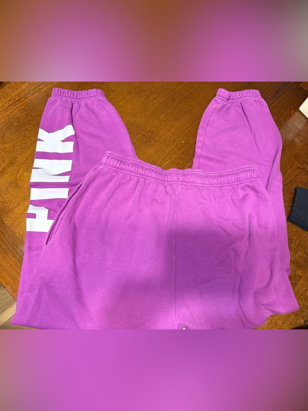 Victoria’s Secret PINK Purple Campus Sweatpants Classic Joggers White Logo Cuff